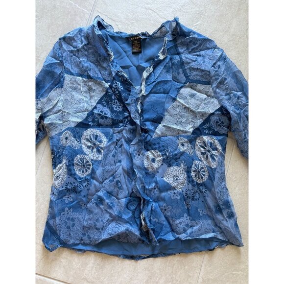 Vtg 90s Y2k Babydoll Flutter Belle Sleeve Silk Sz S Blue Phoebe Buffy Whimsigoth - Picture 6 of 9